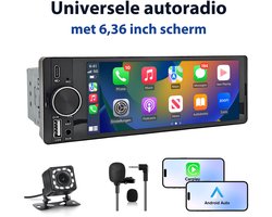 JUNSUN 1DIN autoradio - Plag & Play draadloos Carplay Android Auto met 6,36" scherm RDS USB Bluetooth