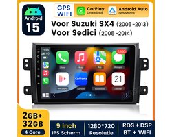 Junsun 2 DIN Plug & Play autoradio voor SUZUKI SX4 2006-2013, Android 15, GPS-navigatie, 2+32GB, WIFI, Bluetooth, CarPlay, Android Auto, RDS, DSP, FM, stuurwielbediening, DAB+.