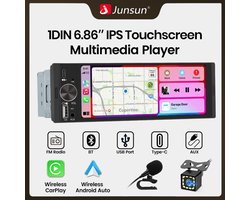 Junsun 6,86 inch Universele 1 Din Autoradio MP5-speler Draadloze Carplay Android Auto BT SWC FM USB Type-C-stekker
