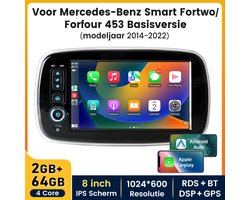 JUNSUN 8 inch Android 15 Autoradio voor Smart Fortwo/Forfour 453 Basisversie (2014-2022) - Met Draadloze CarPlay, Android Auto & DAB+
