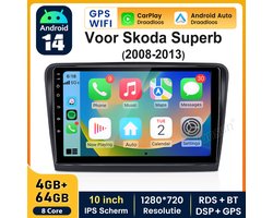 JUNSUN 8-kern Autoradio voor Skoda Superb II 3T4 3T5 2008-2013 -Android 14 GPS Navi WiFi BT CarPlay & Android Auto & Mirror Link-USB-RDS- SWC