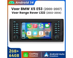 Junsun Android 15 Autoradio 7 inch voor BMW X5 E53 (2000-2007) & Range Rover L322 (2002-2004) | Draadloos Apple CarPlay & Android Auto | 2GB RAM 64GB ROM | DSP | Stuurwielbediening | Achteruitrijcamera