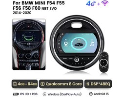 Junsun Android 15 Autoradio Geschikt voor BMW Mini Cooper F55 F56 2014-2020 NBT EVO Accessoires , 4GB+64GB, Draadloze CarPlay & Andriod Auto, DAB+, GPS-Navigatie, WIFI, Bluetooth, RDS, DSP, SWC, 9-inch Touchscreen, 4G-LTE, DSP, Octa-core