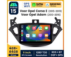 Junsun Android 15 Autoradio geschikt voor Opel Corsa E 2015-2019 & Adam, 4GB+64GB, Draadloze CarPlay & Andriod Auto, DAB+, GPS-Navigatie, Bluetooth, WIFI,9-inch Touchscreen, DSP, RDS, SWC, Octa-core processor