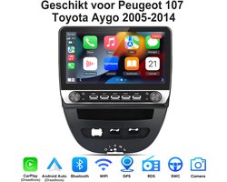 Junsun Android 15 Autoradio Geschikt voor Peugeot 107 Citroen C1 Toyota Aygo Accessoires, 2GB+64GB, Draadloze CarPlay & Andriod Auto, DAB+, GPS-navigatiesysteem, Bluetooth, Stuurwielbediening, WiFi, 10.1-inch Touchscreen, DSP, Quad-core processor