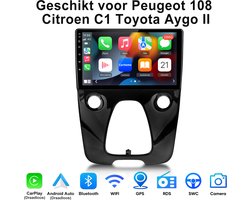Junsun Android 15 Autoradio Geschikt voor Peugeot 108/Toyota Aygo/Citreon C1 2015-2021 - 4GB+64GB - Draadloze CarPlay & Andriod Auto - GPS-navigatiesysteem - Bluetooth - 10-inch Touchscreen - SWC - WiFi - RDS - USB