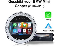 Junsun Android Autoradio Geschikt voor BMW Mini Cooper (2006-2013), 2GB+32GB, Draadloze CarPlay & Andriod Auto, DAB+, GPS-Navigatie, Bluetooth, 7-inch Touchscreen, WIFI, DSP, RDS, SWC, Quad-core processor