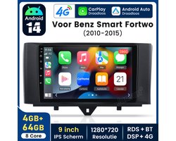 JUNSUN Auto Radio voor Mercedes Smart Fortwo 451 2010-2015 met 8-Core Android 14 | Carplay & Android Auto | GPS Navi | WIFI | BT | RDS | SWC-4+64GB