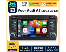 JUNSUN Autoradio | Geschikt voor Audi A3 8P (2003-2013) Carplay Android 15 Andriod Auto BT FM GPS Navi WIFI DSP+RDS+SWC