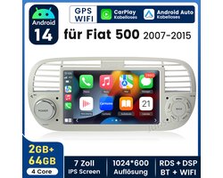 JUNSUN Autoradio - Geschikt voor Fiat 500 2007-2015, - Android 15 - 2+64 GB - Draadloos Carplay & Android Auto - GPS Navi & SWC & Bluetooth & Wifi & DSP & Wifi