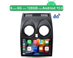 JUNSUN Autoradio - Geschikt voor Nissan Qashqai 1 J10 2006-2013, - Android 15 - 6+128 GB - Draadloos Carplay & Android Auto - Octa-Core & GPS-navigatiesysteem & Stuurwielbediening & Bluetooth & Wifi 4G & Originele 360-gradencamera & DSP