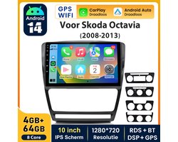 JUNSUN Autoradio Geschikt voor Skoda Octavia 1Z3 1Z5 2008-2013 | Android 15 | CarPlay & Android Auto met GPS-Navi WiFi, BT, FM, SWC | 8-kern | 4+64GB