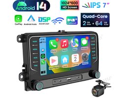 JUNSUN Autoradio - Geschikt voor VW Golf Passat Tiguan Polo 6R Touran, - Android 15 - 2+64GB - Draadloos Carplay & Android Auto - GPS Navi & SWC & Bluetooth & Wifi & KAM & USB & Type-C