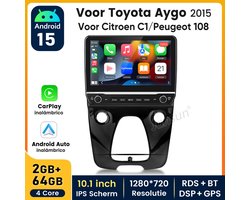 JUNSUN Autoradio voor Toyota Aygo Citroen C1/Peugeot 108, Carplay Android 15 Autoradio GPS Navigatie WIFI BT FM RDS SWC Android Auto