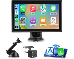 JUNSUN HD-navigatiesysteem - 7 inch touchscreen autoradio - Draadloze CarPlay & Android Auto, GPS-navigatie, met 1080P camera