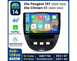 Junsun Octa-Core autoradio voor Peugeot 107, Toyota Aygo, Citroën C1 (2005-2014) - Draadloos CarPlay, Android Auto, multimediaspeler, 6GB+128GB