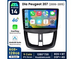 Junsun Octa-Core autoradio voor Peugeot 207 2006-2015 - Draadloos CarPlay, Android Auto, multimediaspeler, 6GB+128GB