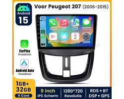 JUNSUN Plug & Play Autoradio - voor Peugeot 207 CC 2006-2015 met Android 15, Bluetooth, FM, GPS-navigatie, 1+32GB, wifi, Carplay & Android Auto, RDS, DSP, stuurbediening met handsfree