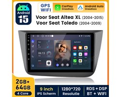 Junsun Quad-Core autoradio Geschikt voor Seat Altea XL 2004-2015 - Draadloos CarPlay, Android Auto, multimediaspeler, 2GB+64GB