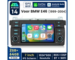 Junsun Quad-Core autoradio voor BMW E46 - Draadloos CarPlay, Android Auto, multimediaspeler, 2GB+64GB