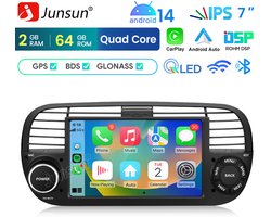 Junsun Quad-Core autoradio voor Fiat 500 (2007-2015) - Draadloos CarPlay, Android Auto, multimediaspeler, 2GB+32GB, Black