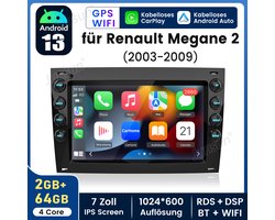 Junsun Quad-Core autoradio voor Renault Megane 2 (203-2009) - Draadloos CarPlay, Android Auto, multimediaspeler, 2GB+64GB