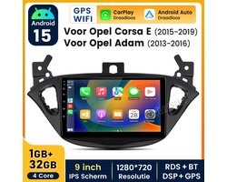 Junsun V1 Autoradio Geschikt voor Opel Corsa E 2015-2019 Adam met Android 15, GPS-navigatie, Bluetooth, WIFI, Carplay, FM-radio, Android Auto, RDS, DSP, stuurbediening - Plug & Play - 1GB RAM + 32GB opslag