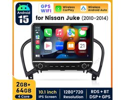 Junsun V1 Plus 2 DIN Autoradio - Geschikt voor Nissan Juke F15 2010-2014 | Andriod 15 GPS Navi, WIFI, BT, FM, draadloos Carplay & Andriod Auto | RDS | DSP |SWC | 2+64GB