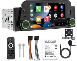 Single DIN autoradio compatibel met CarPlay en Android Auto, 5" HD touchscreen Bluetooth autoradio-ontvangers, Mirror Link, FM/USB/Type-C opladen met achteruitrijcamera en microfoon