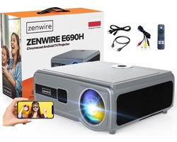 Beamer Zenwire E690H - Projector met officiële Android TV 11, Full HD 1080p, 4K-ondersteuning, WiFi 6, Bluetooth 5.0, Autofocus, Autokeystone 4D, ZOOM, Chromecast, Miracast, Airplay, 30000 Lumen, HDR, 300 inch scherm