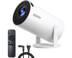 BMN® Premium Mini Beamer 2025 Editie - Smart Projector met 4K-ondersteuning - Geschikt voor IOS en Android - WiFi 6 & Bluetooth 5.4 - Android 13.0 - Draagbaar - Thuisbioscoop - Wit