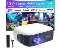 DOPWII Draagbare 1080P Projector met Android 13, 23 W Snelkeystone & Autofocus – 500 ANSI lumen – Netflix/YouTube/ChatGPT ondersteund