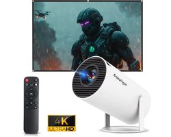 EnjoyGoods® Pro Mini Beamer 2025 – Inclusief Projectiescherm – Draagbare Projector met 4K Support – Smart Projector– Android 14 – Compatibel met iPhone & Android – WiFi 6 & Bluetooth 5.4 – Thuisbioscoop voor Film & Gaming – Wit