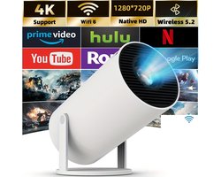 HY300 Pro HD Smart Mini Projector – 720P Native Resolutie met 4K Ondersteuning – Draagbaar met 180° Draaibare Projectie – Draadloze Verbinding
