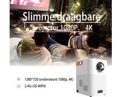 JIGUO S1 Mini Beamer - Draagbare Buiten Projector - Android 13.0 - Full HD Ondersteuning - WiFi 6 & Bluetooth 5.2 - Automatische Keystone