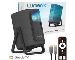 Lumenix® AIR – Google TV – PRO Beamer – Dolby Audio – Thuisbioscoop met Netflix – 500 ANSI – Full HD 1080p (4K ondersteund) – WiFi 6 & Bluetooth 5.2 – Autofocus & Auto Keystone – Home Cinema Projector