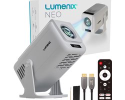 Lumenix® NEO Mini Beamer – Full HD Projector met Netflix, Android 13, WiFi 6 & Bluetooth 5.0 – Autofocus & 4D Keystone – Thuisbioscoop Beamer – Kleine Projector – Wit