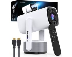 LumeWorks Nova Pro Mini Beamer Editie 2025 - Projector - 4K Support - Geschikt voor IOS en Android - Android 11 - Draagbaar - Thuisbioscoop - Wit