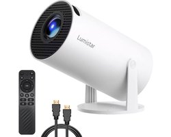 Lumistar® Premium Mini Beamer - Alles-in-één Smart TV Projector - 2025 model - Android 13.0 - WiFi 6 & Bluetooth 5.2 - 4k ondersteuning - Beamer - Inclusief Hdmi kabel - Home Cinema - Wit
