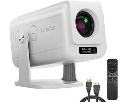 Lumistar® Pro+ Mini Beamer - Alles-in-één Smart TV Projector - 2025 model - Android 13.0 & iOS - WiFi 6 & Bluetooth 5.2 - 4k ondersteuning - Beamer - Inclusief Hdmi kabel - Home Cinema - Wit