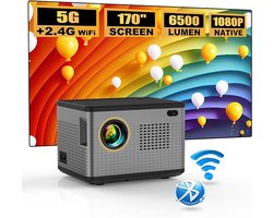 Mini Beamer 5G WiFi & Bluetooth – Draagbare Smart Projector – Native 720p, Ondersteunt Full HD 1080p – Met Apps (YouTube/Netflix/Prime) – Compatibel met iPhone, Android, PS4, Fire TV Stick & PC