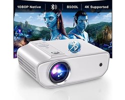 Mini Beamer - 8500 Lumen - Bluetooth Audio - Input tot 1080P - Projector - Mini Projector - HDMI - USB - Wit - Smartphone - Zoomfunctie - Draagbaar - Ingebouwde speaker