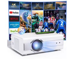 Mini Beamer [Auto Keystone & Autofocus] Native 1080P Met WiFi 6 & Bluetooth 5.2 Bidirectioneel, 25000L Draagbare Projektor voor Heimkino, Compatibel Met Smartphone, HDMI, USB, AV, TV-Stick, PS5