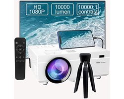 Mini Beamer - Bluetooth Audio - Input tot 1080P Full HD - 10000 Lumen - Projector - Mini Projector - HDMI - USB - Wit - Smartphone - Draagbaar - Ingebouwde speaker - Inclusief standaard