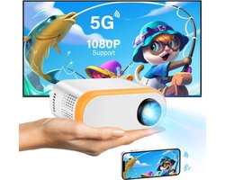 Mini Beamer - Streamen vanaf je telefoon - Input tot 1080P Full HD - Projector - Mini Projector - HDMI - USB - Wit / Geel - Smartphone - Draagbaar - Ingebouwde speaker - Zoomfunctie