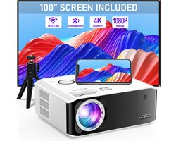 Mini Beamer - Streamen vanaf je telefoon - Input tot 4K - Inclusief 100 inch sherm - Bluetooth Audio - Projector - Mini Projector - HDMI - USB - Wit - Smartphone - Draagbaar - Ingebouwde speaker