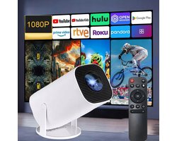 Mini Projector - 2+16G RAM - 1080P - Android 12.0 5G WiFi - Bluetooth 5.0 - 180° Verstelbare Hoek - Wit