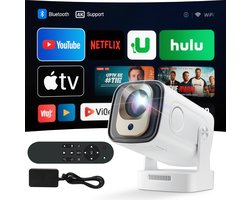 Mini Projector 4K 1080P Beamer - 200 ANSI Lumen 180° Draaibare Videoprojector Ondersteunt 2.4/5G Dual WiFi6 BT 5.4 met Android 11.0 - Outdoor Home Cinema