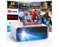 Mini Projector 4K Native 1080P Met 5G WiFi & Bluetooth 5.2, 250" Scherm Draagbare Outdoor Projector Met HiFi Speaker, Compatibel Met Smartphone, HDMI, USB, AV, TV-Stick, PS5 voor Thuisbioscoop