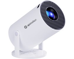 Minolux® Mini Beamer-model 2025 – Smart Projector met Netflix, YouTube, Disney+, Appstore. – WiFi, Bluetooth, Screen Mirroring – Home Cinema - 4k - Beamer - Inclusief Hdmi kabel & speaker - IOS & Android - Wit